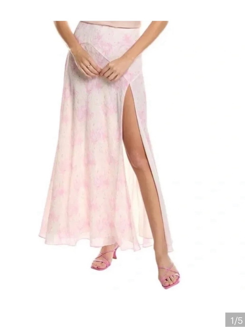 LoveShackFancy Pink Floral Maxi Skirt with Slit